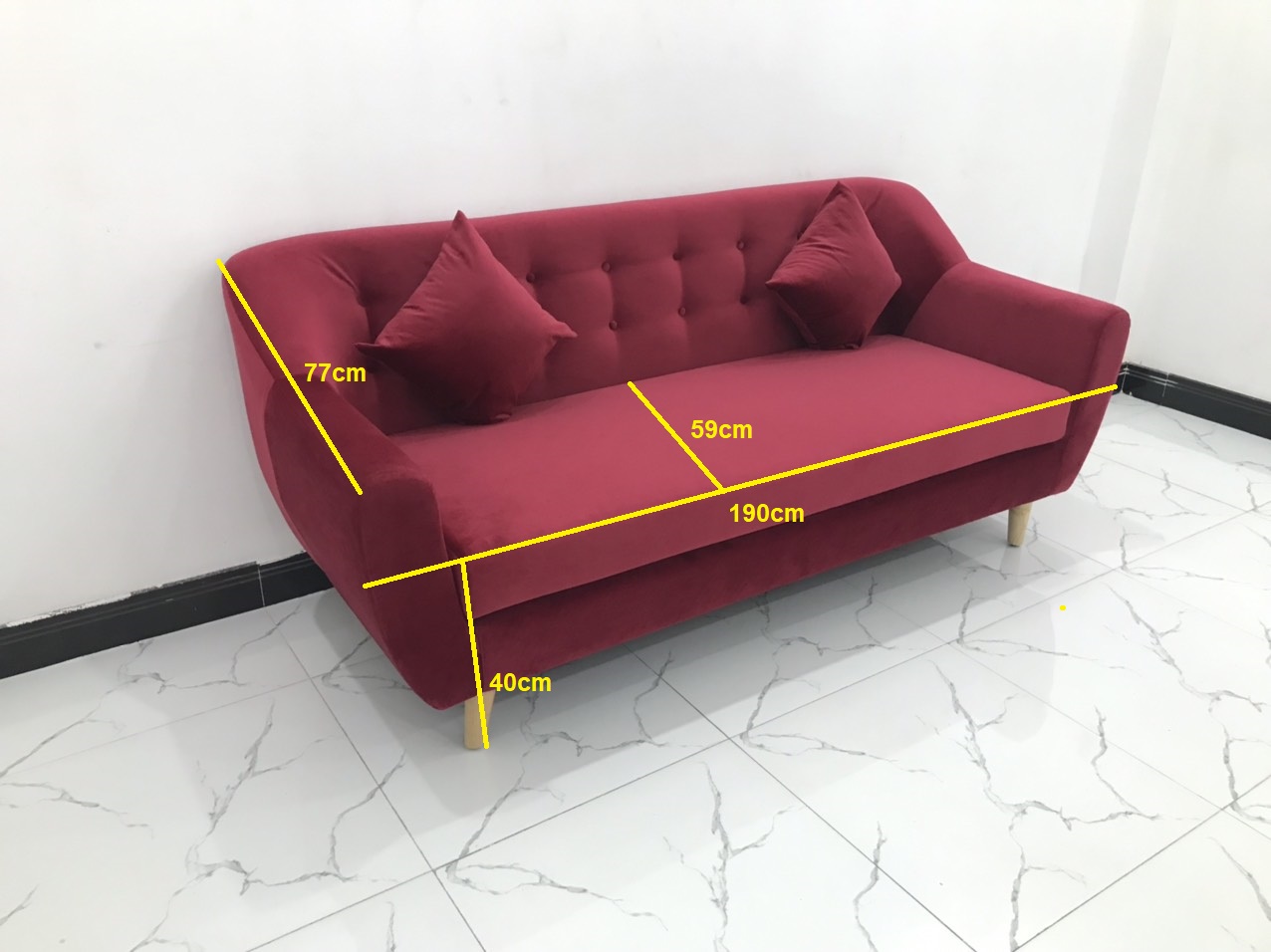 Bộ ghế sofa băng NL đỏ đô vải nhung nhiều kích cỡ