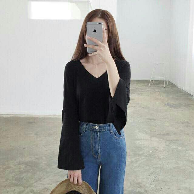 Áo thun tay dài cổ tim xẻ tà có bigsize