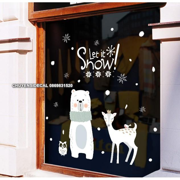 Decal trang trí tường Noel - Nai nữ hoàng và Gấu Trắng