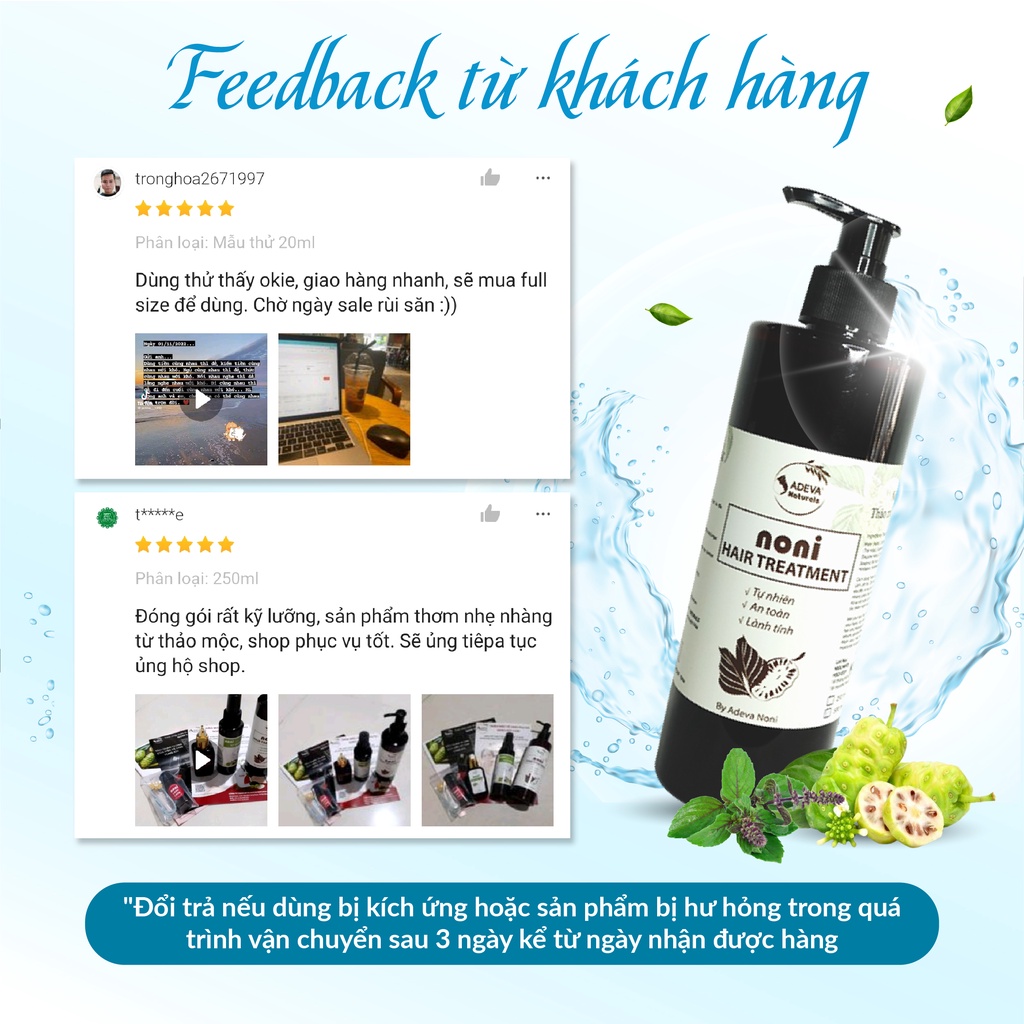 Dầu Gội Đầu Thảo Mộc ADEVA NONI HAIR TREATMENT, Giúp Làm Sạch Tự Nhiên, Giảm Gàu Và Nấm Da Đầu 500ML