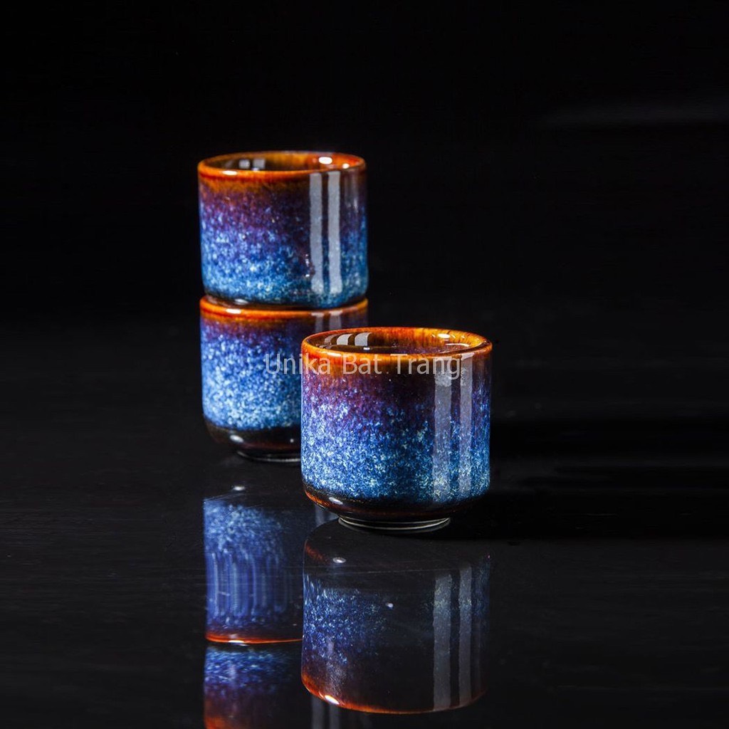 Cốc Sake Men Xanh Hoả Biến 4x7cm - Gốm Sứ Cao Cấp Bát Tràng