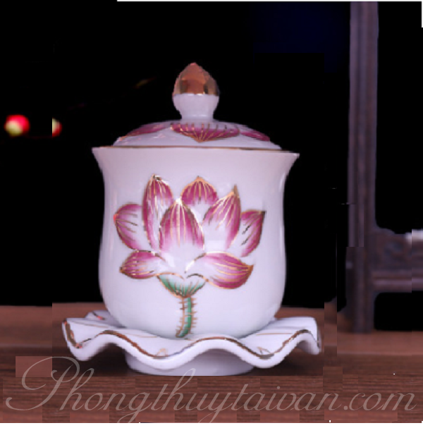 Ly chum nước bàn thờ Phật 8cm cao cấp HOA SEN