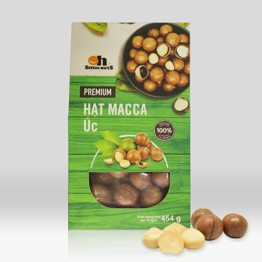 Hạt Macca Úc Smile Nuts nứt vỏ thượng hạng hộp 454g - Australian Maccadiamia 454g