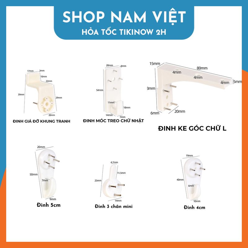 Đinh 4 Chân Đóng Tường Không Cần Khoan Treo Tranh, Giá Đỡ Khung Tranh