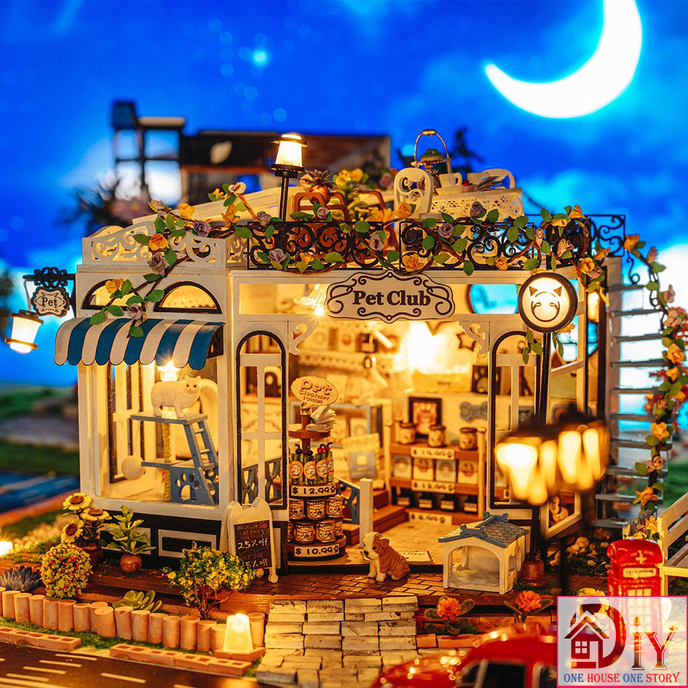 Nhà búp bê tự lắp ráp bằng gỗ | PET CLUB 3D DIY kèm cót nhạc -Quà tặng sinh nhật giáng sinh cho nam và nữ