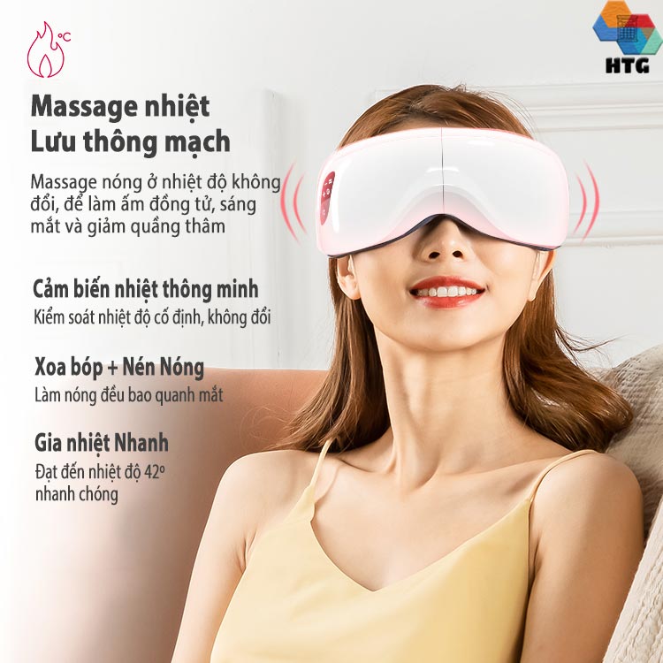 Máy massage mắt Leerkang LEK-H8 Với 8 Chế Độ Độc Lập, Xoa Bóp Và Rung Cùng Bluetooth Phát Nhạc, Mát Xa Nóng Nhiệt Lưu Thông, Hàng Chính Hãng