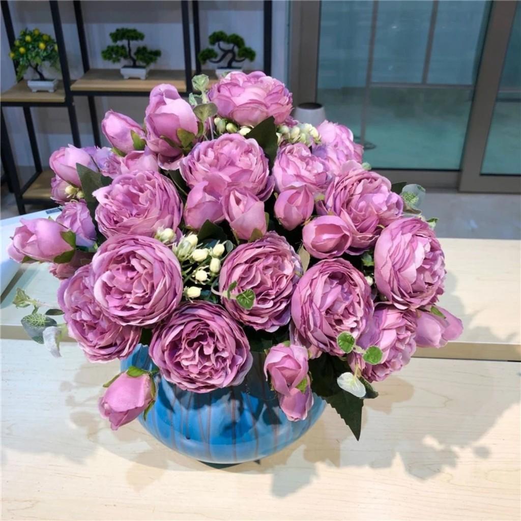 Cành hoa mẫu đơn vải lụa cao cấp, hoa cưới Mariage cành dài 30cm