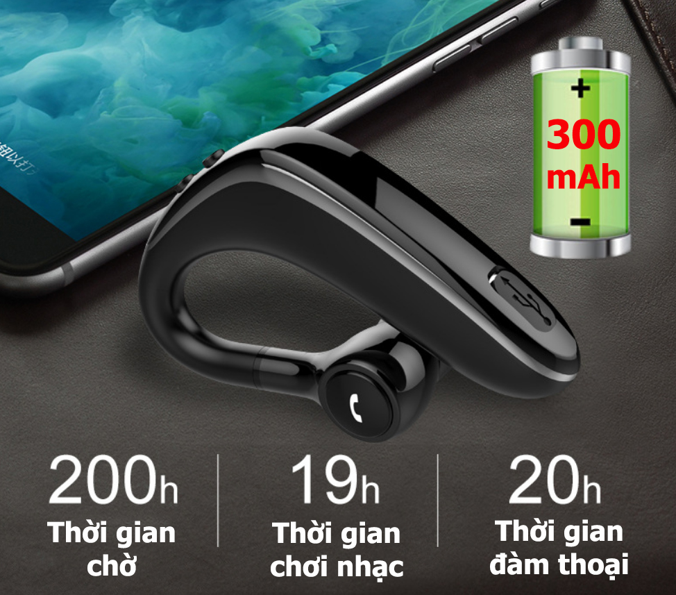 Tai Nghe Bluetooth V5.0 Siêu Bass X01, Tai Nghe Móc Tai Pin 300mAh - Tặng Tai Nghe Phụ