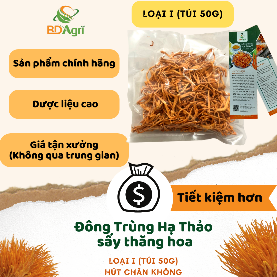 ĐÔNG TRÙNG HẠ THẢO BDAGRI SẤY THĂNG HOA (BỊCH 100G) CHẤT LƯỢNG