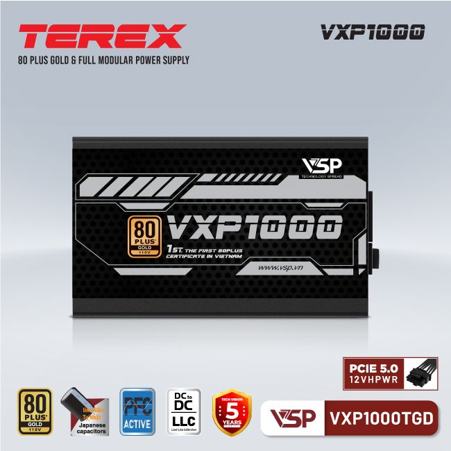 Nguồn máy tính VSP 1000W TEREX VXP1000TGD 80 Plus Bronze - Hàng chính hãng VSP phân phối