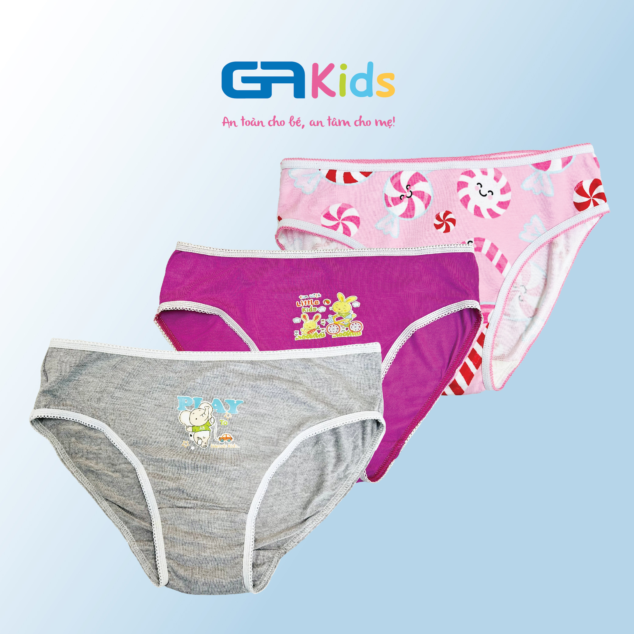 Set 3 Quần Lót Brief Cho Bé Gái GAKIDS - Cotton Cao Cấp, Sự dễ thương và thoải mái