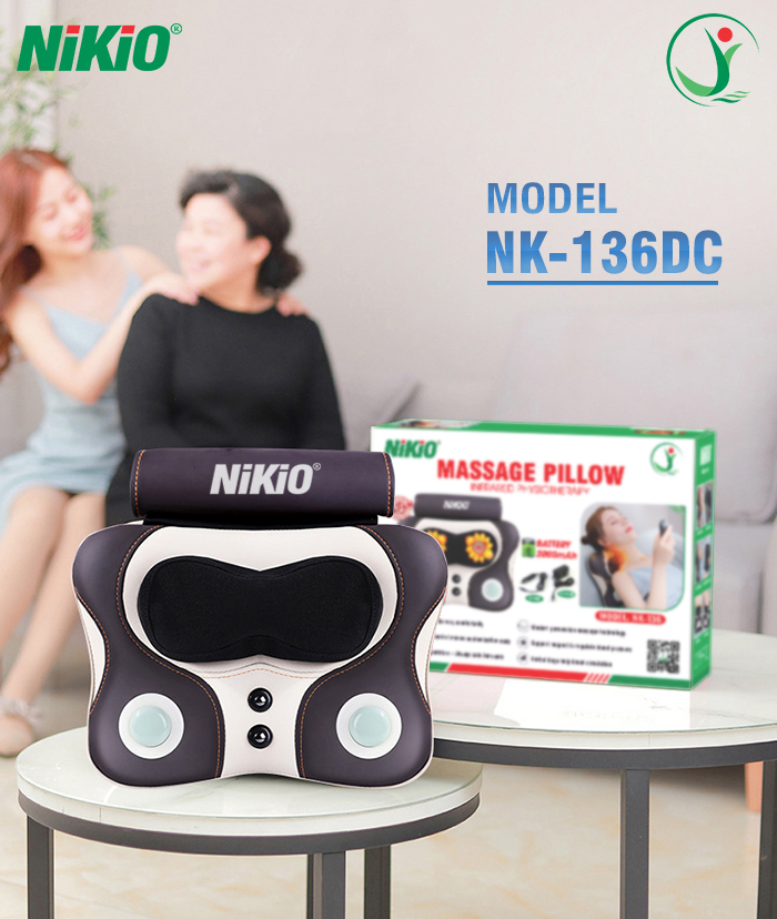 Máy (Gối) Massage Đấm Bóp Cổ Vai Gáy Nikio NK-136DC - Xoa Bóp Con Lăn Kết Hợp Hồng Ngoại, Hỗ Trợ Mát Xa Lưng, Đùi, Tay, Giảm Đau Nhức Toàn Thân - Pin Sạc Không Dây Tiện Lợi