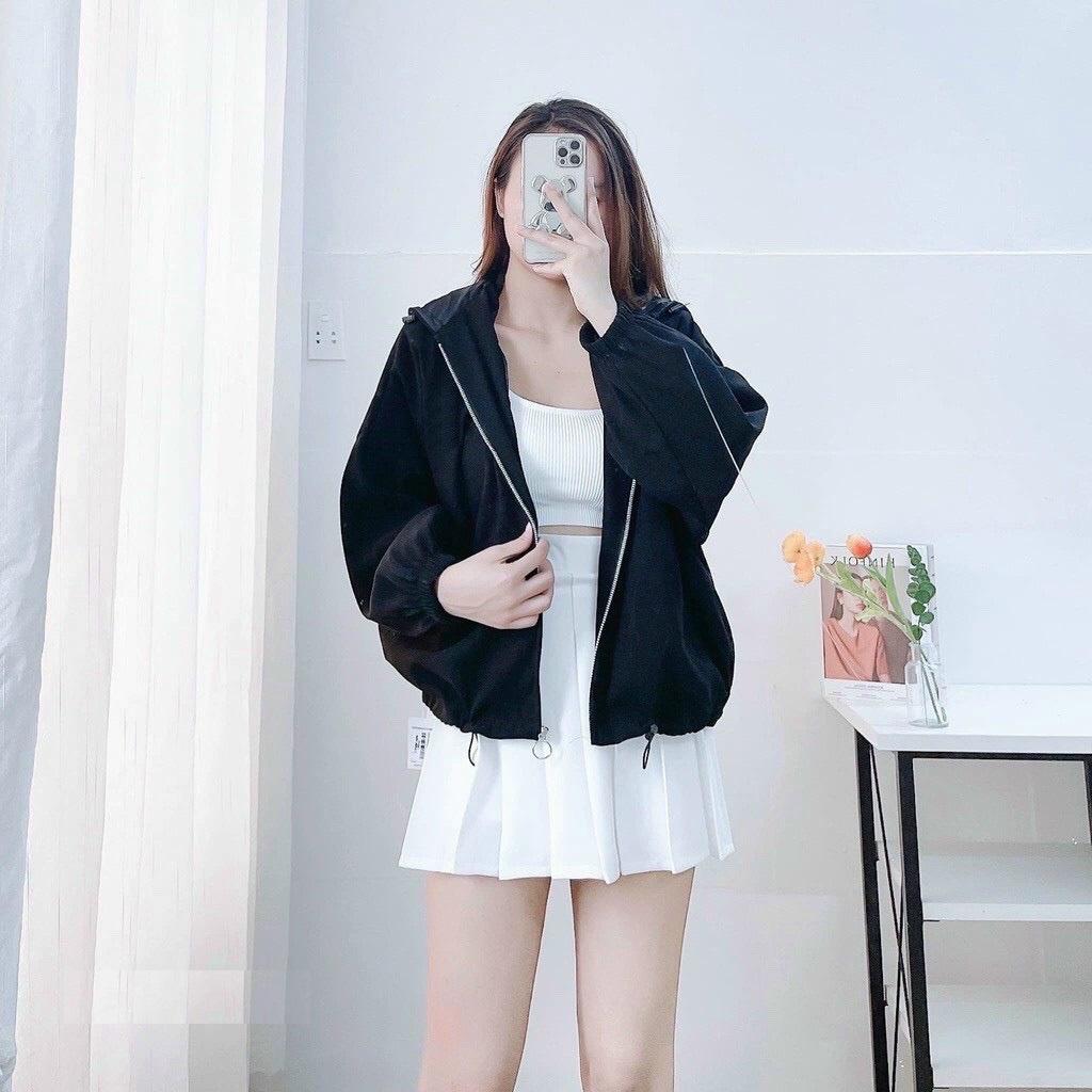 ÁO KHOÁC GIÓ CHẤT GIA LỘN NỮ FORM RỘNG TAY PHỒNG MÀU TRƠN NHIỀU MÀU, ÁO KHOÁC DA LỘN MÀU TRƠN MŨ TRÙM T AY CHUN