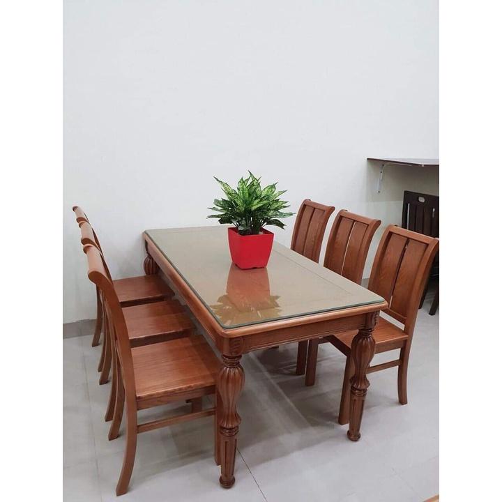 Bộ bàn ghế ăn gỗ sồi nga bàn mặt đá 6 ghế