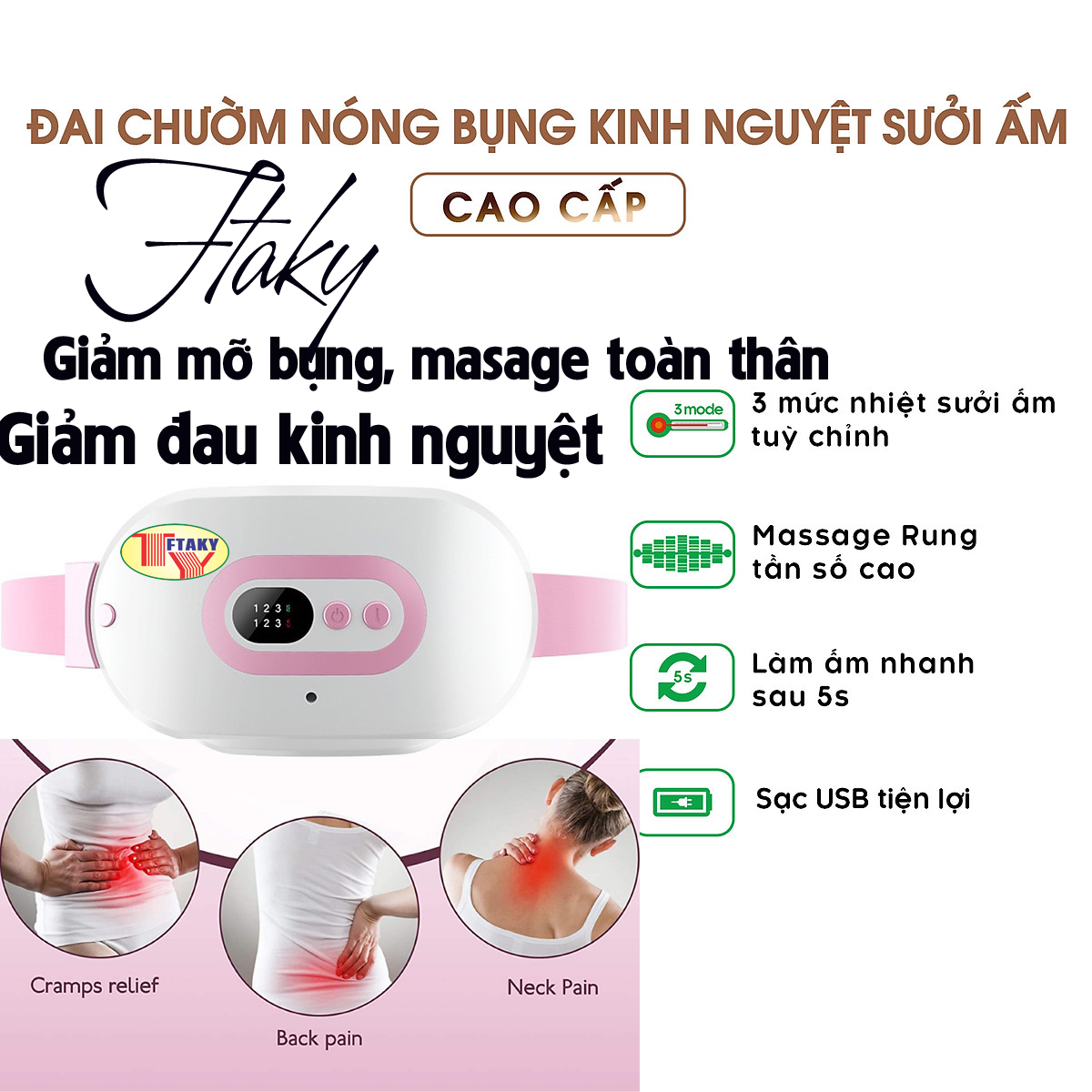 Đai Giảm Đau bụng Kinh Nguyệt, Đai hỗ trợ  Béo,  Sưởi Ấm Bụng, Massage, 30 NGÀY 1 ĐỔI 1] Rung, Nóng Và Xung Điện EMS, Công Nghệ Nhật Bản.