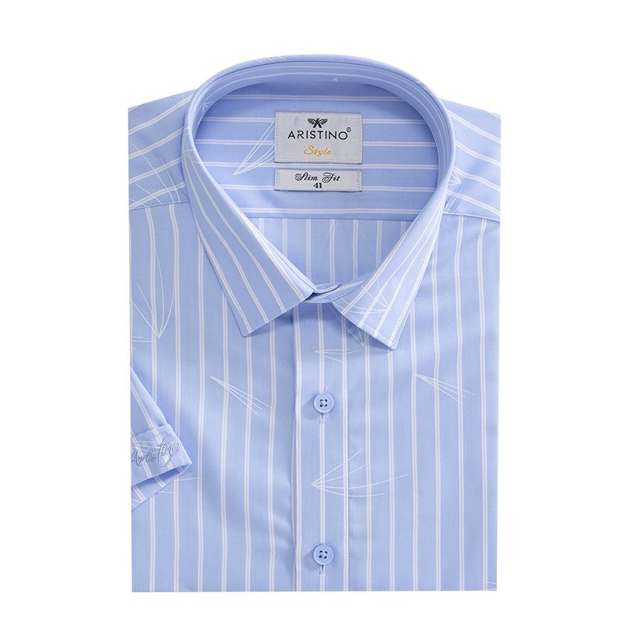 Áo sơ mi nam ngắn tay ARISTINO phom Slim fit vừa vặn, họa tiết xanh kẻ trắng trẻ trung, thời thượng - ASS337S2