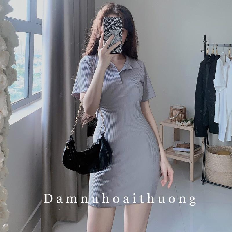 Váy polo ôm body/ Đầm ôm cổ sơ mi dáng ngắn, cộc tay chất gân đũa xịn mịn