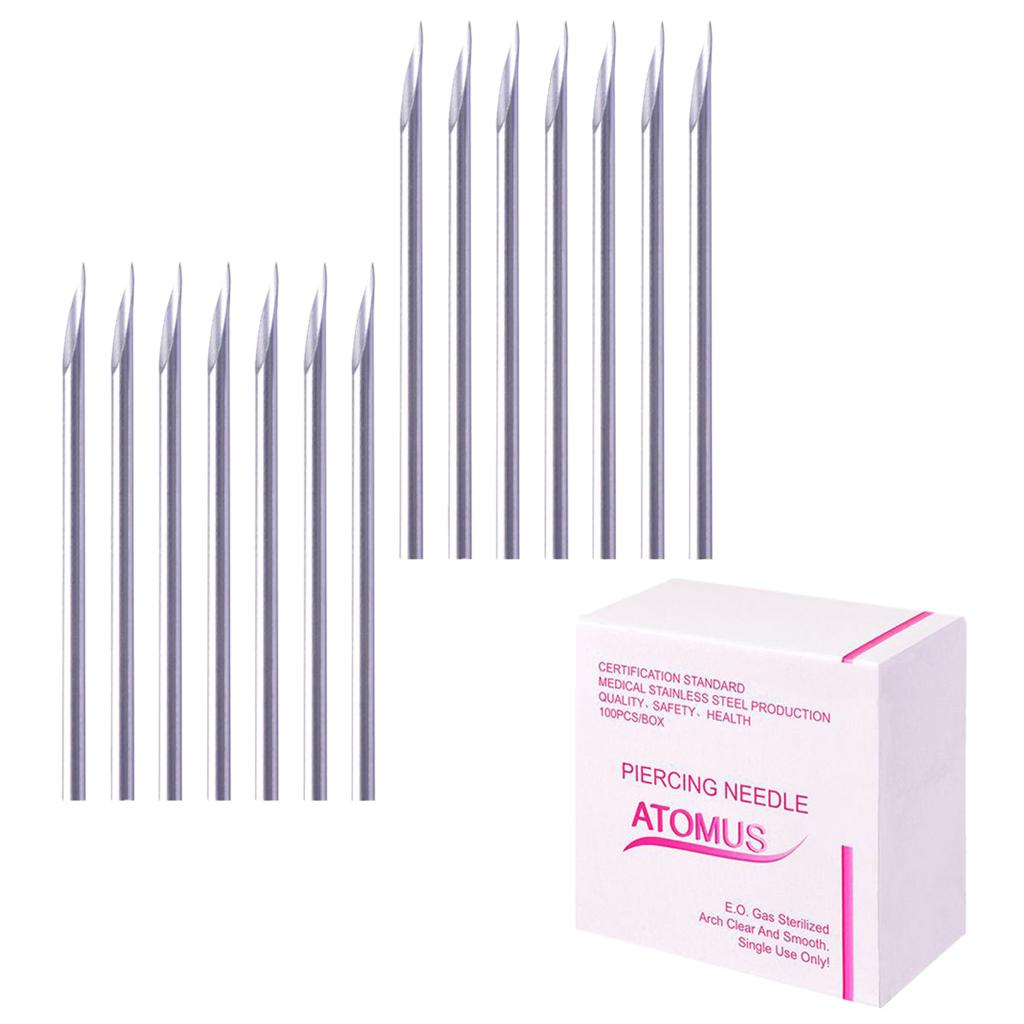 100Pcs Sterile Piercing Needles for Body Ear Navel Nipple - Gauge 12G/14G/16G/18G/20G/Mix Size