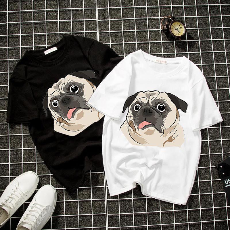 Áo thun unisex pug đáng yêu màu trắng 2019T815