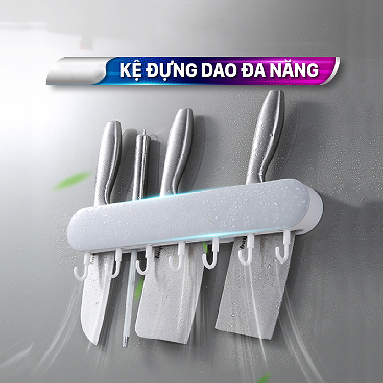 Kệ Đựng Dao Dán Tường Đa Năng, Kệ Cài Dao Kéo, Kệ Để Dao Có Móc Treo, Ngăn Để Muỗng & Đũa - Giá Dắt Dao Kéo Dán Tường Có Móc Treo Đồ Dùng Nhà bếp - Giao Màu Ngẫu Nhiên