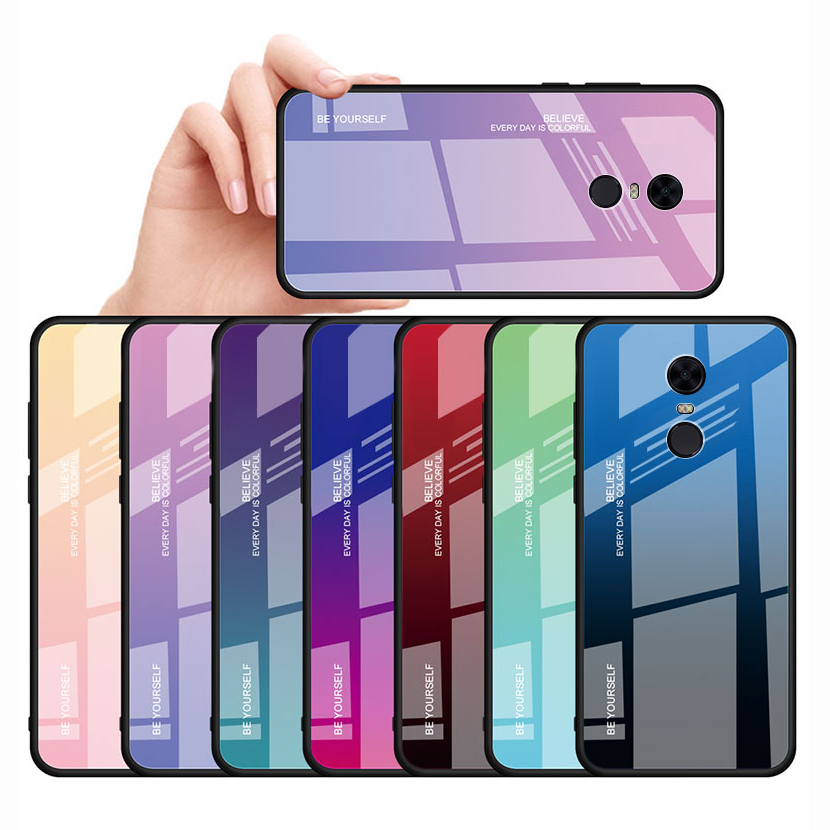 Ốp lưng cho Xiaomi Redmi 5 Plus gương cứng 2 màu Gradient Ver 2 , viền TPU dẻo đen