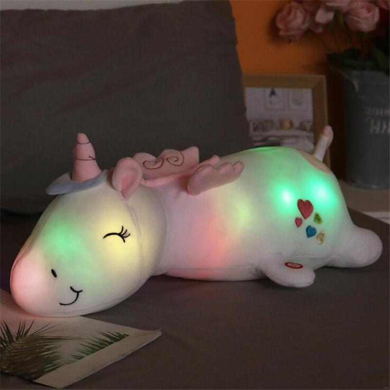 60Cm Phát Sáng Đèn LED Kỳ Lân Búp Bê Siêu Mềm Sang Trọng Đồ Chơi Giường Gối Dài Gối Ngủ Cho Trẻ Lớn Bé Gái Búp Bê Cao Cấp chất Lượng Quà Tặng Cho Trẻ Em