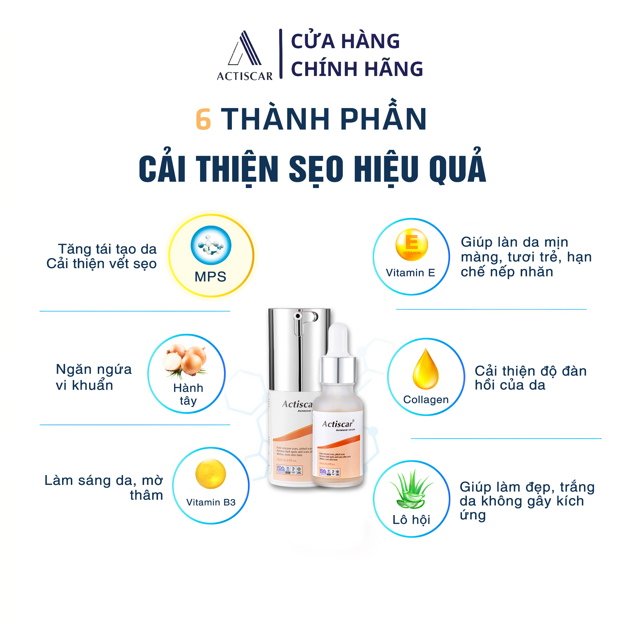 [Combo 2 Màu Cam] Kem Sẹo và Serum Actiscar Hỗ Trợ Xóa Sẹo Lõm, Sẹo Rỗ, Sẹo Thâm