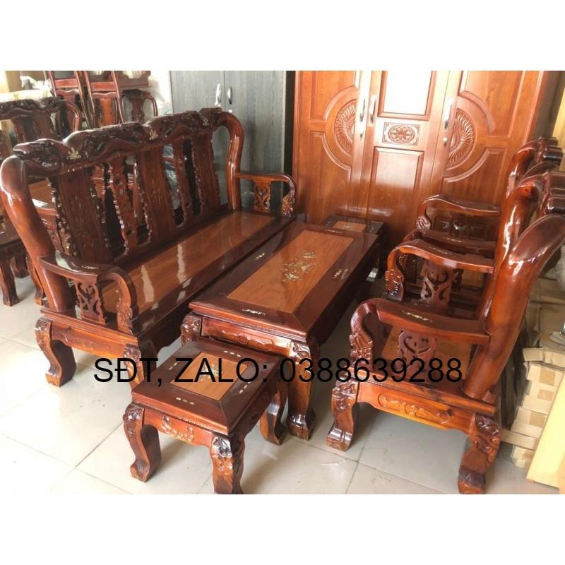 Bộ salon gỗ tràm minh quốc đào phun pu giá thật