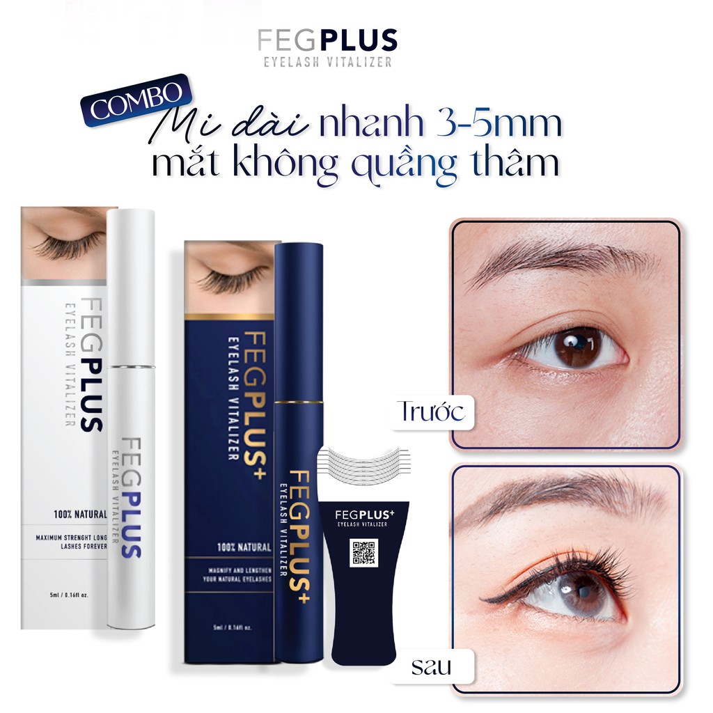 Combo dưỡng mi FEG Plus Stem Cells - Phiên bản tế bào gốc, dài mi nhanh, không chứa Prostaglandins gây thâm mắt (5ml/lọ)