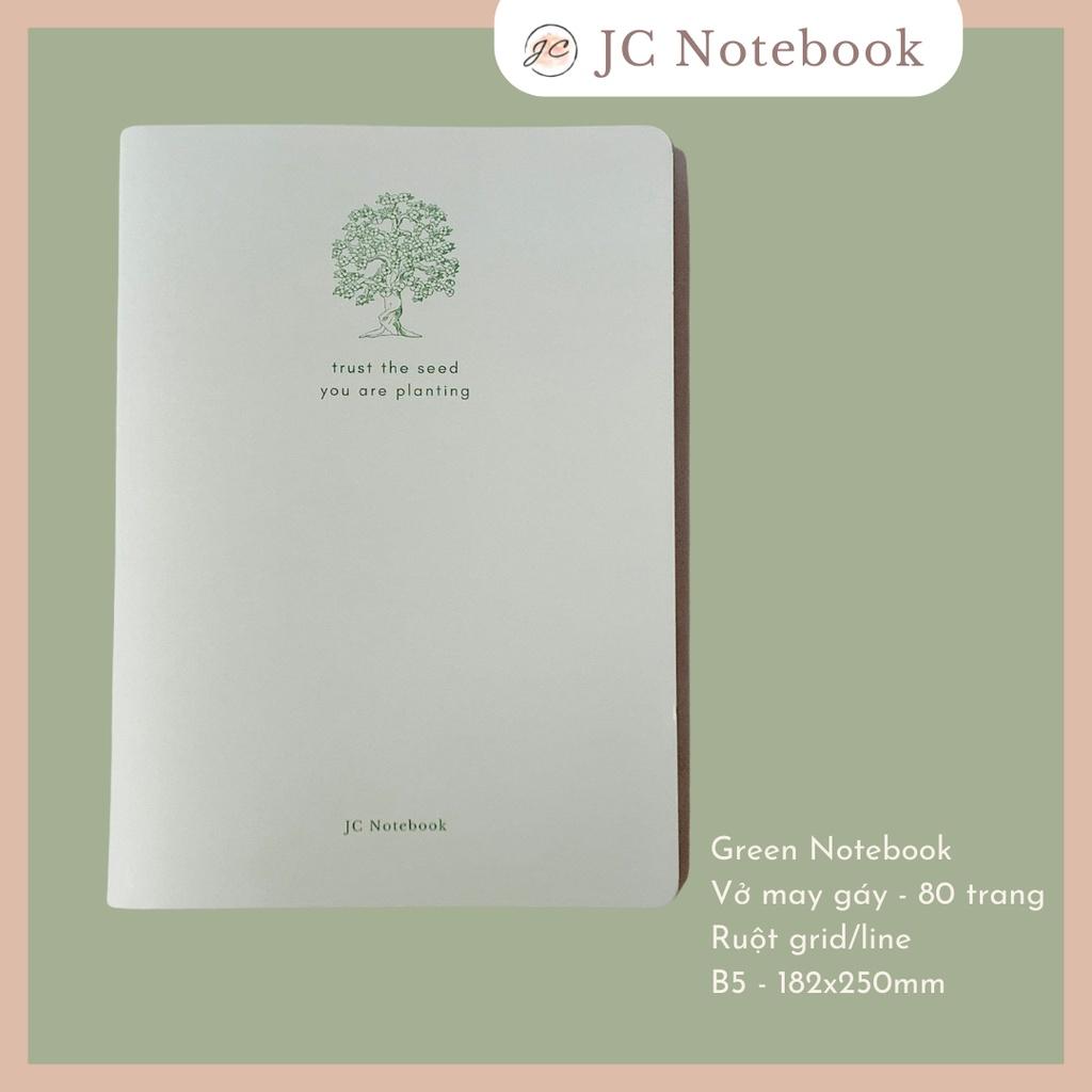 Vở kẻ ngang, vở caro ô vuông size B5, Green Pastel Notebook, Tập viết bài học sinh ruột dot grid, line kẻ dòng, may gáy