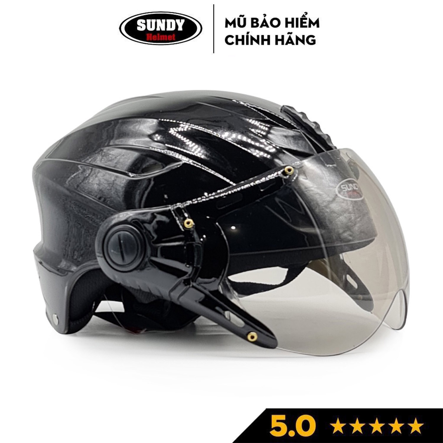 Nón bảo hiểm nửa đầu có kính SUNDY Helmets HP02K, vân mũ thể thao, Freesize (vòng đầu 56-59cm)