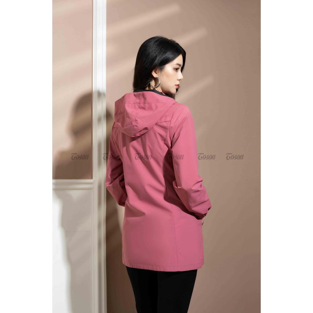 Áo khoác gió Hồng đỗ dáng dài có mũ - TOSON - AGD04P31