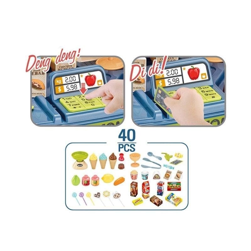 (Phiên bản mới 40 chi tiết, có xe đẩy đồng bộ) Bộ đồ chơi phụ kiện cửa hàng bán kem và kẹo ngọt cho búp bê có sử dụng pin (màu ngẫu nhiên)