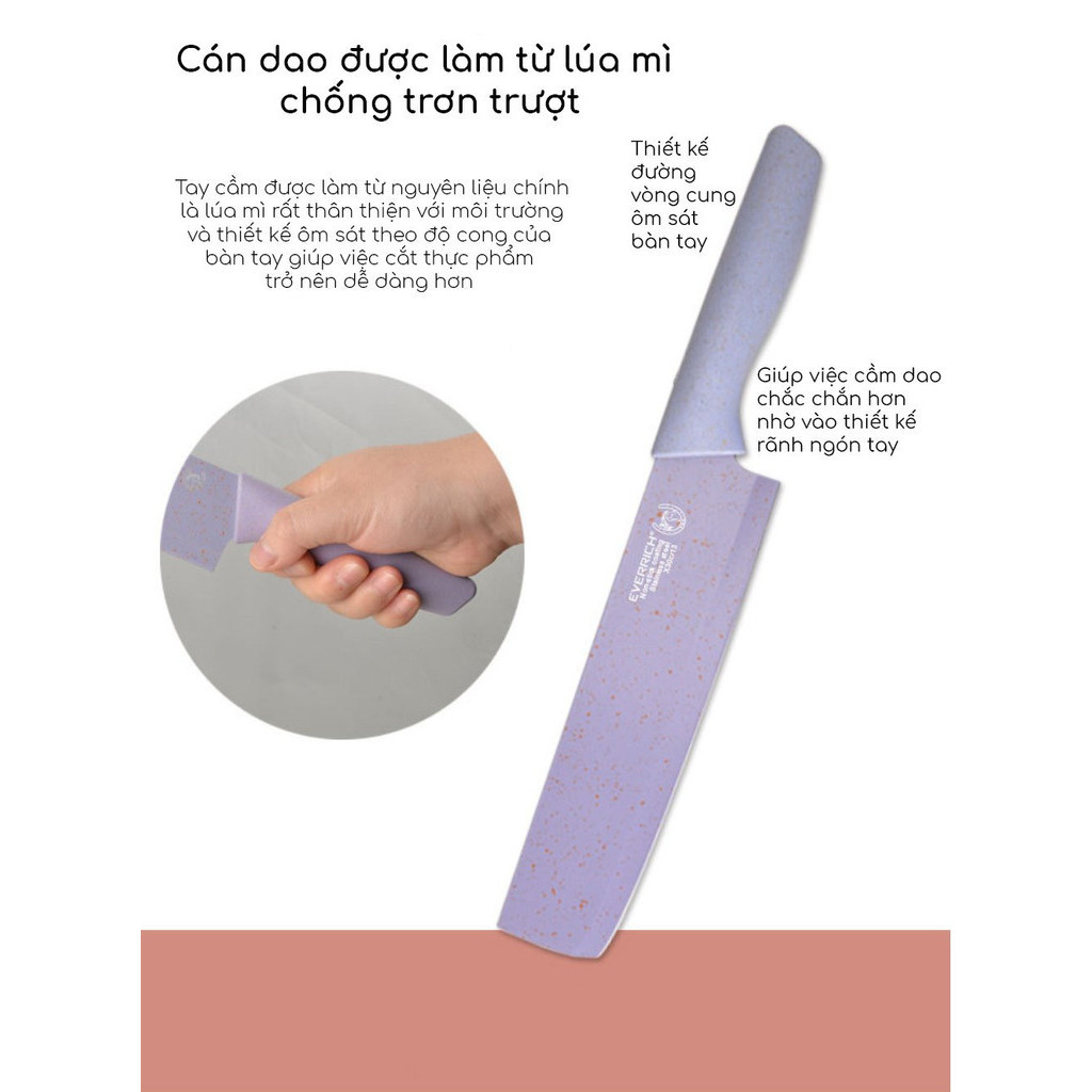 Bộ dao lúa mạch cao cấp 6 món chuyên dụng cho nhà bếp KITCHEN KINFE, siêu sắc kháng khuẩn, dao đa năng, lưỡi dao đúc thép không rỉ, full hộp Hàng nhập khẩu