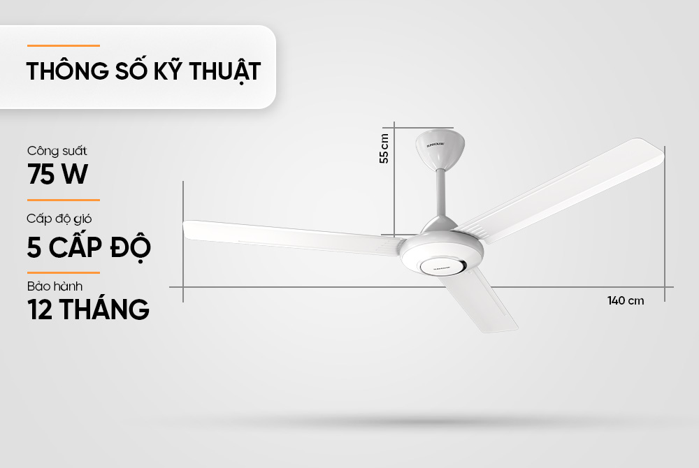 Quạt trần 3 cánh SUNHOUSE SHD7657 - Hàng chính hãng
