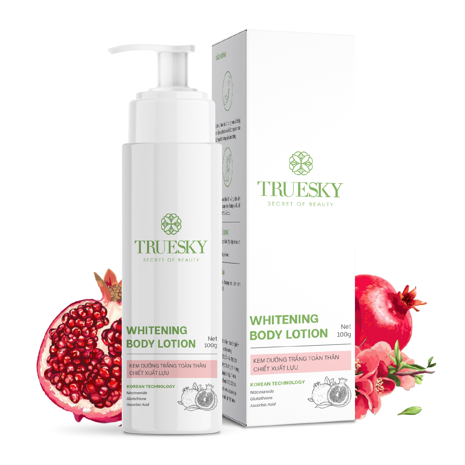 Kem dưỡng trắng da toàn thân Truesky Whitening Body Lotion chiết xuất lựu 100g