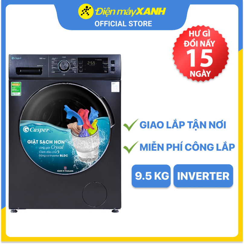 Máy giặt Casper Inverter 9.5 kg WF-95I140BGB - Hàng chính hãng (Giao toàn quốc)