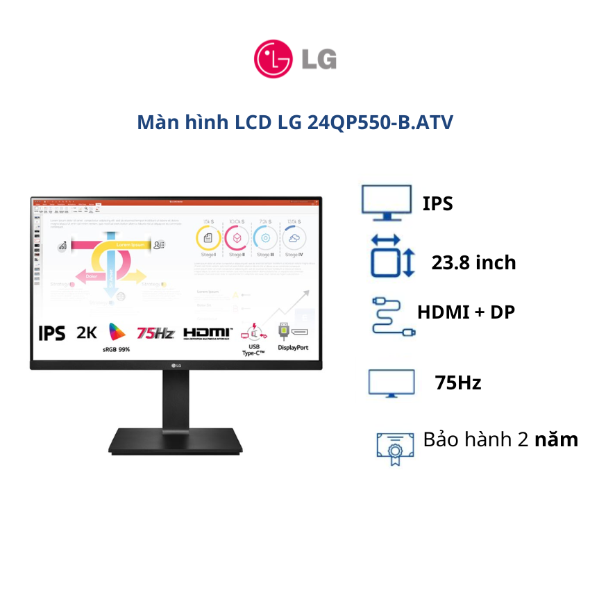 Màn hình LCD LG 23.8 inch 24QP550-B.ATV - BH chính hãng 24 tháng/ Hàng chính hãng