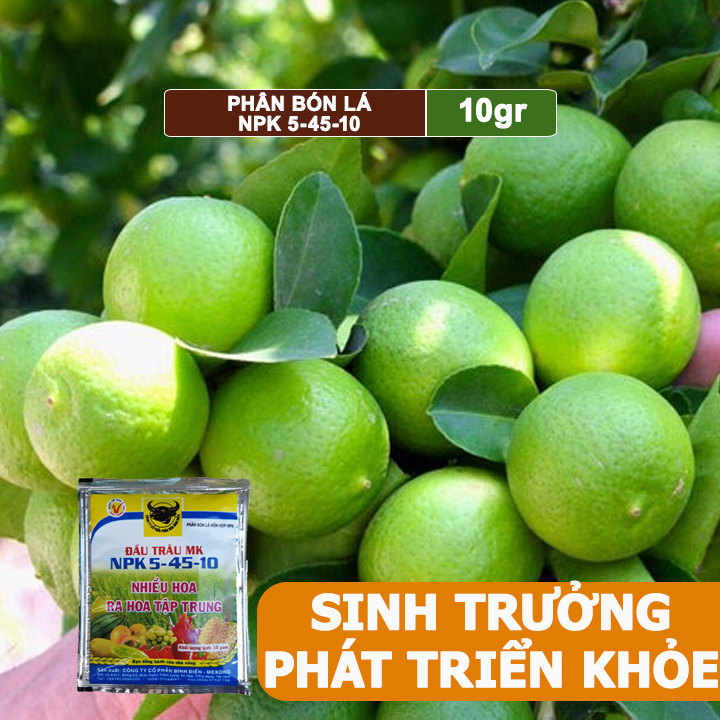 Phân Bón Npk 5-45-10, Greenhome, Đầu Trâu, Gói 10Gr, Phân Bón Kích Ra Hoa, Đậu Trái