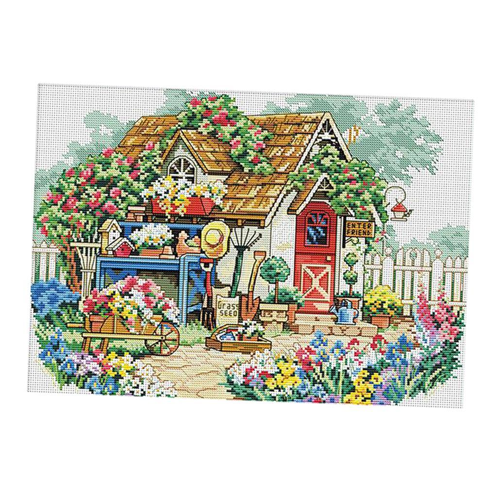 1 Set DIY Stamped Cross Stitch Kits with Cottage Pattern Crafts