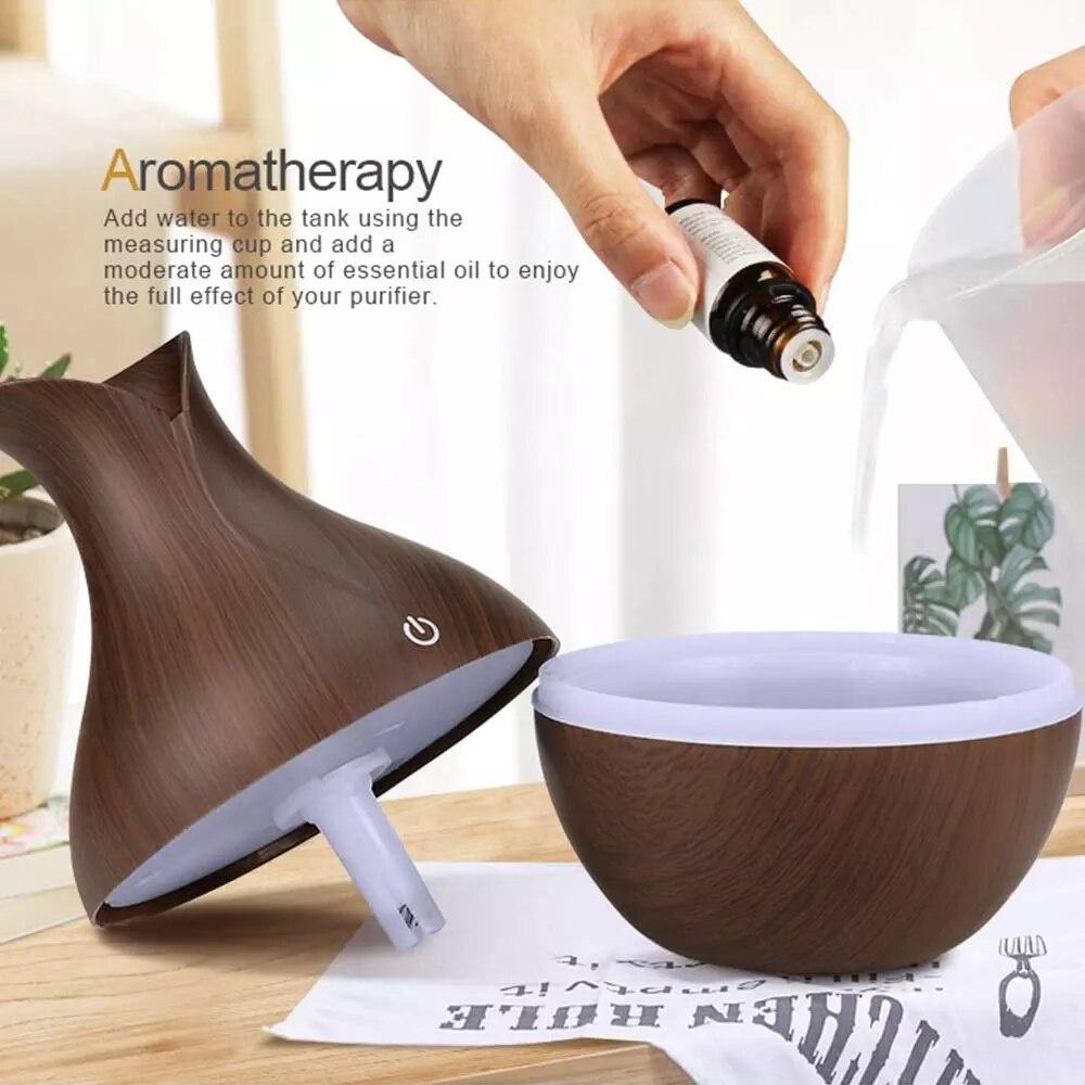 Máy tạo độ ẩm 130ml Máy khuếch tán tinh dầu bằng siêu âm Máy tạo ẩm không khí bằng gỗ có đầu sạc USB Máy tạo phun sương sương mini có đèn LED.