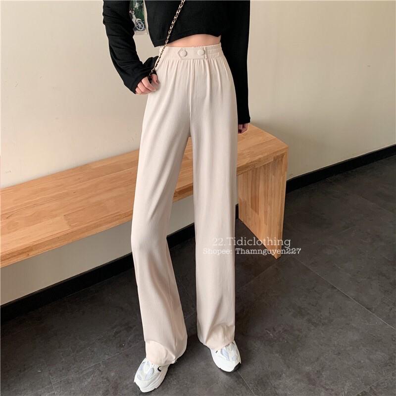Quần ống suông Ulzzang/ chất len tăm mát/ lưng thun co giãn Freesize