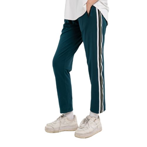 Quần dài phối sọc nam nữ Simple Basic, co giãn, form suông, unisex, màu xanh