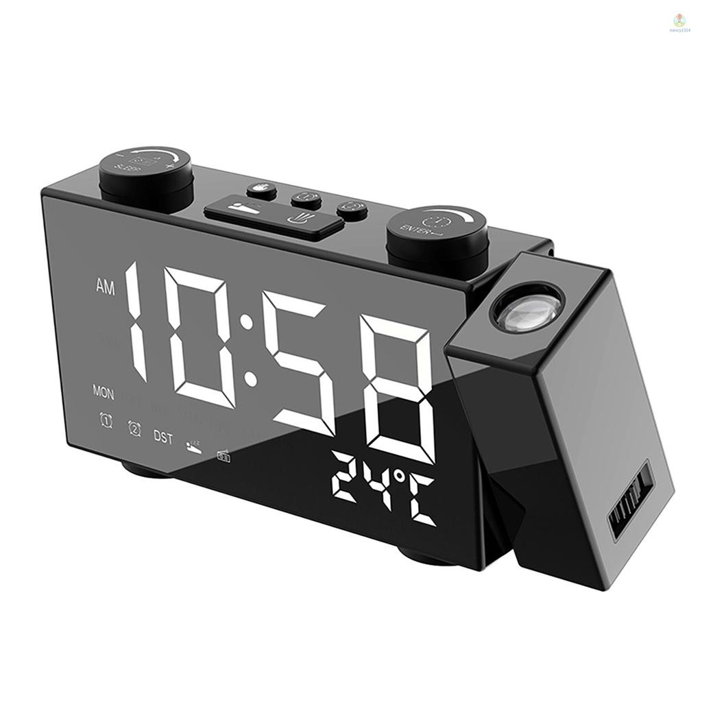 Đồng hồ báo thức kỹ thuật số nancy12507-6 Inch FM điều chỉnh 4 độ sáng 3 lần có màn hình hiển thị nhiệt độ và đèn LED xoay 180 độ
