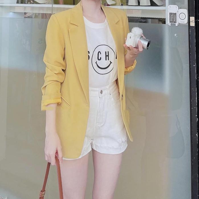 Áo khoác blazer nữ dáng suông 2 lớp chất Cotton Cun Fashion Cao Cấp