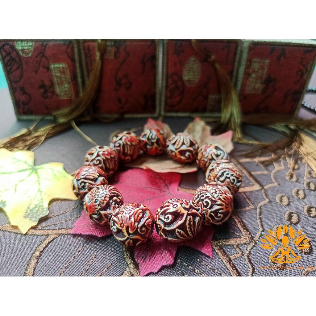 VÒNG TAY TRẦM HƯƠNG HẠT PHẬT GỖ CHẠM KHẮC RỒNG PHỤNG TÌNH DUYÊN MAY MẮN TÀI LỘC TẶNG KÈM HỘP GẤM CAO CẤP