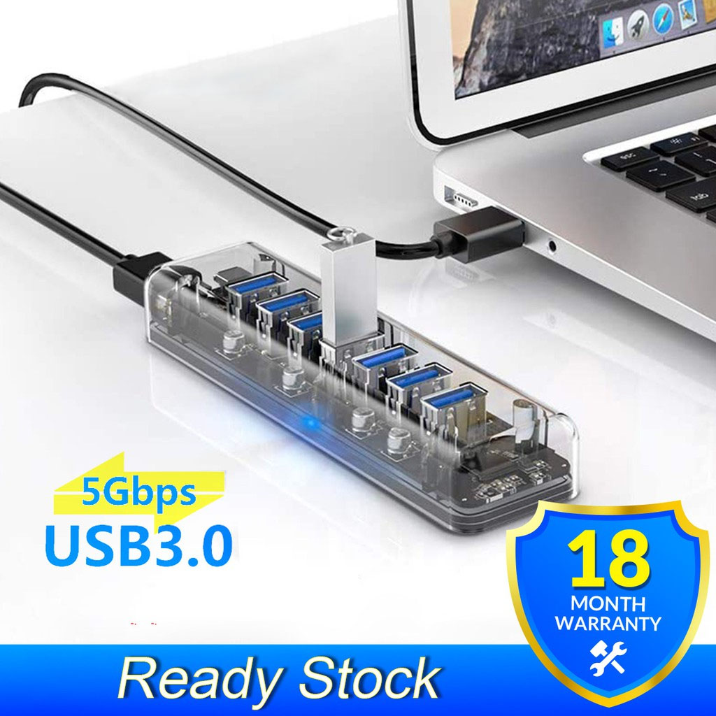 Hub USB F7U-U3 7 Cổng Trong Suốt Tốc Độ Cao 5Gbps Bộ Chia USB3.0 Dành Cho Macbook Air Laptop Máy Tính Bảng