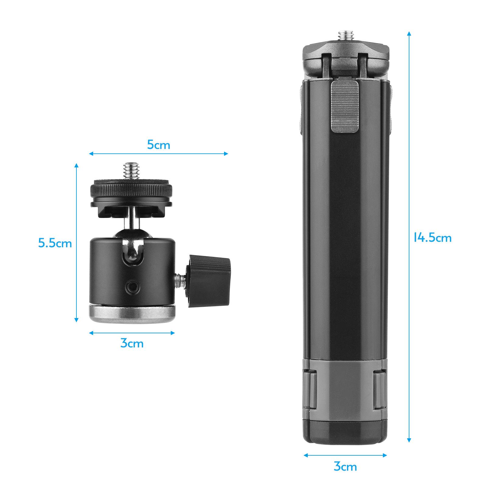 Aluminum Alloy Mini Tripod+Dual Use Ball Head Portable Tripod Stand Handle Grip Rotatable with 1/4Inch Cold Shoe Mount