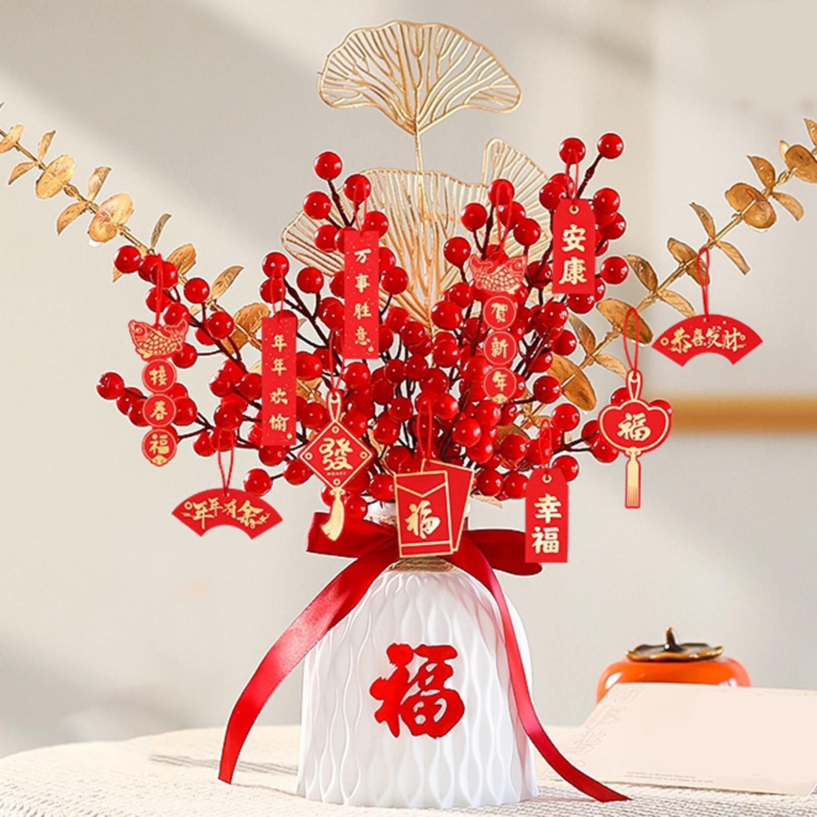 Red Chinese New Year Decoration Spring Festival Bonsai Table Centerpiece