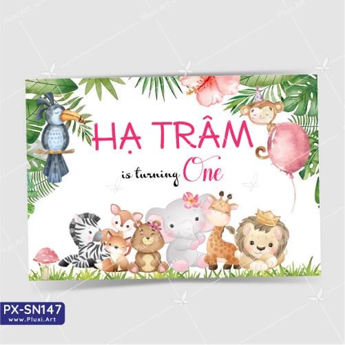 Thiệp thôi nôi – sinh nhật Pluxi bé gái Chủ đề Rừng Xanh - PX_SN147
